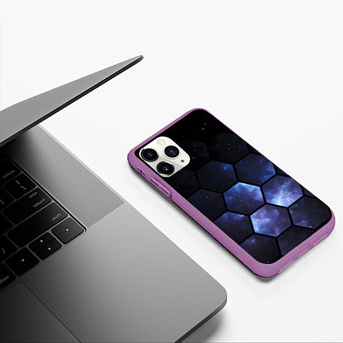 Чехол iPhone 11 Pro матовый Космические соты - геометрия / 3D-Фиолетовый – фото 3