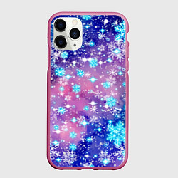 Чехол iPhone 11 Pro матовый Снежинки - морозный паттерн, цвет: 3D-малиновый