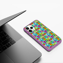 Чехол iPhone 11 Pro матовый Сердца и квадраты абстракция, цвет: 3D-фиолетовый — фото 2