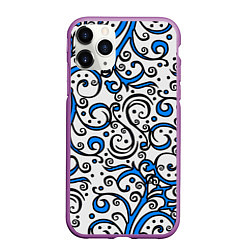 Чехол iPhone 11 Pro матовый Синие кружевные узоры, цвет: 3D-фиолетовый