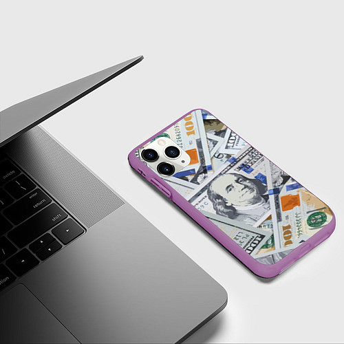 Чехол iPhone 11 Pro матовый Сто зеленых / 3D-Фиолетовый – фото 3