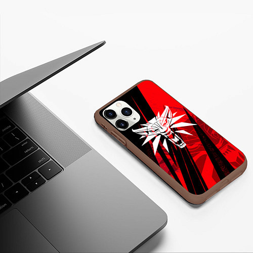 Чехол iPhone 11 Pro матовый The witcher - red sport / 3D-Коричневый – фото 3