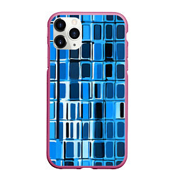 Чехол iPhone 11 Pro матовый Синие прямоугольники, цвет: 3D-малиновый