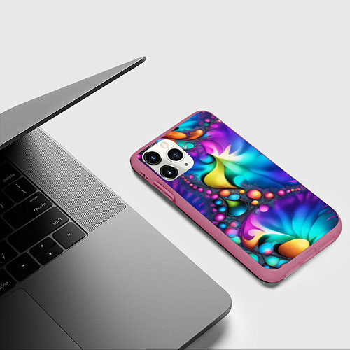Чехол iPhone 11 Pro матовый Розово синий фрактал / 3D-Малиновый – фото 3