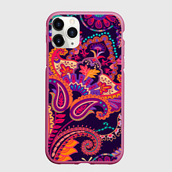 Чехол iPhone 11 Pro матовый Индийские этнические узоры, цвет: 3D-малиновый