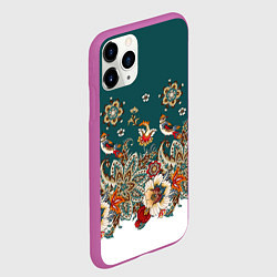 Чехол iPhone 11 Pro матовый Индийский орнамент с птицами, цвет: 3D-фиолетовый — фото 2