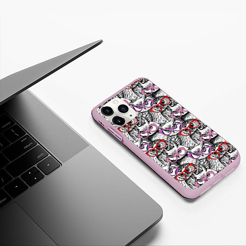Чехол iPhone 11 Pro матовый Совы в розовых очках / 3D-Розовый – фото 3
