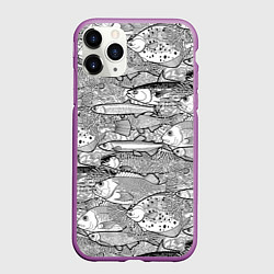 Чехол iPhone 11 Pro матовый Экзотические рыбы в кораллах, цвет: 3D-фиолетовый
