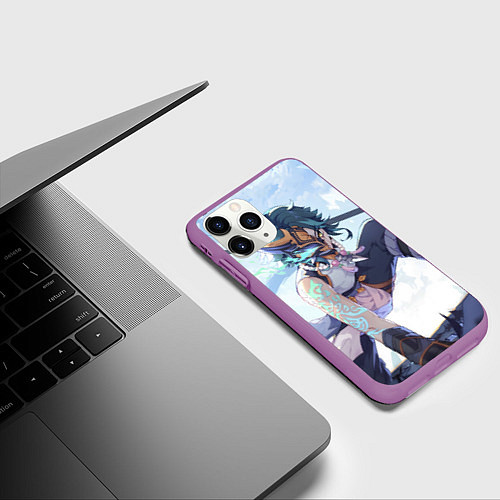 Чехол iPhone 11 Pro матовый Genshin Impact Сяо Xiao Mask / 3D-Фиолетовый – фото 3