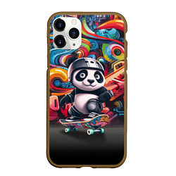 Чехол iPhone 11 Pro матовый Панда - крутой скейтбордист на фоне граффити, цвет: 3D-коричневый