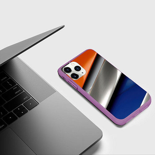 Чехол iPhone 11 Pro матовый Разноцветные полоски / 3D-Фиолетовый – фото 3