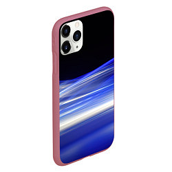 Чехол iPhone 11 Pro матовый Синие волны на черном, цвет: 3D-малиновый — фото 2