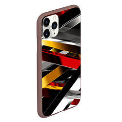 Чехол iPhone 11 Pro матовый Металлические красные и белые полосы, цвет: 3D-коричневый — фото 2