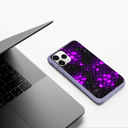 Чехол iPhone 11 Pro матовый Фиолетовый трескающийся камень / 3D-Светло-сиреневый – фото 3
