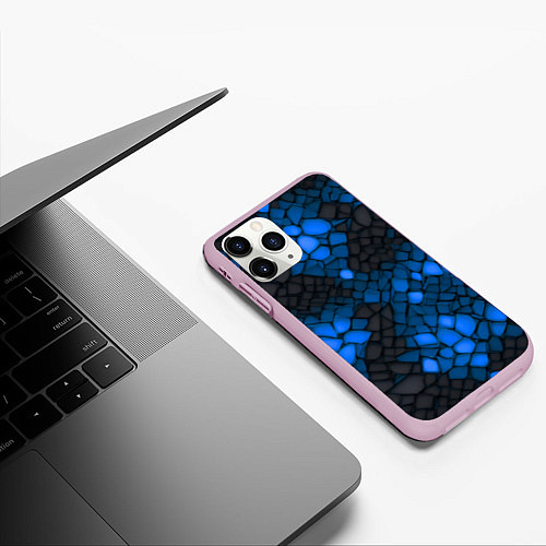 Чехол iPhone 11 Pro матовый Синий трескающийся камень / 3D-Розовый – фото 3