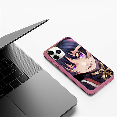 Чехол iPhone 11 Pro матовый Genshin Impact Scaramouche / 3D-Малиновый – фото 3