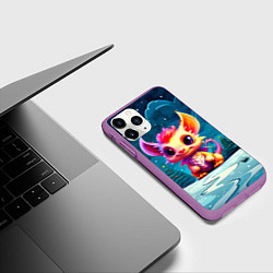 Чехол iPhone 11 Pro матовый Маленький пушистый дракошка, цвет: 3D-фиолетовый — фото 2