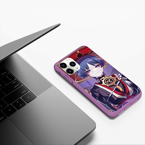 Чехол iPhone 11 Pro матовый Genshin Impact Scaramouche / 3D-Фиолетовый – фото 3