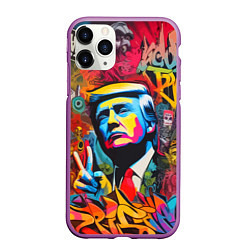 Чехол iPhone 11 Pro матовый Дональд Трамп - граффити - нейросеть, цвет: 3D-фиолетовый