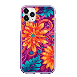 Чехол iPhone 11 Pro матовый Цветы и листья узор, цвет: 3D-светло-сиреневый