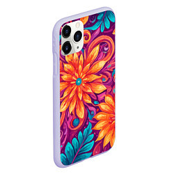 Чехол iPhone 11 Pro матовый Цветы и листья узор, цвет: 3D-светло-сиреневый — фото 2