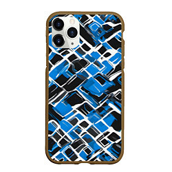 Чехол iPhone 11 Pro матовый Синие фигуры и белые линии, цвет: 3D-коричневый