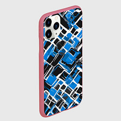 Чехол iPhone 11 Pro матовый Синие фигуры и белые линии, цвет: 3D-малиновый — фото 2