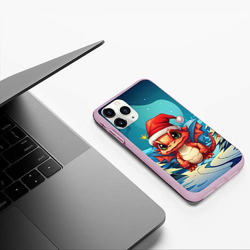 Чехол iPhone 11 Pro матовый Маленький новогодний милый дракошка 2024 / 3D-Розовый – фото 3