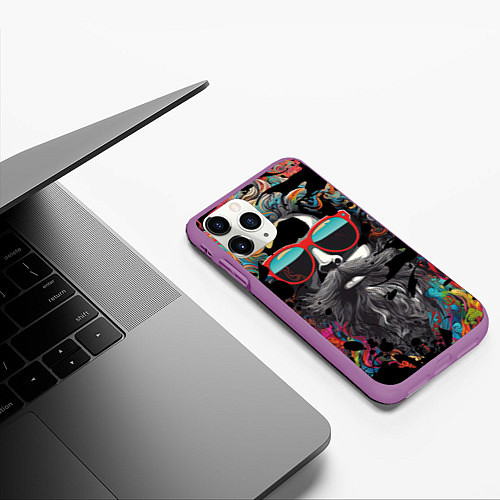 Чехол iPhone 11 Pro матовый Хиппи в красных очках / 3D-Фиолетовый – фото 3
