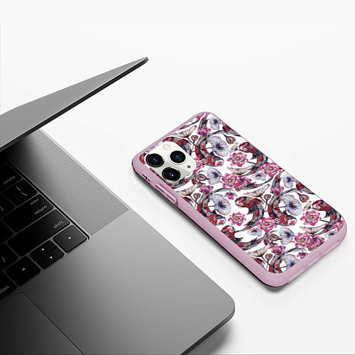 Чехол iPhone 11 Pro матовый Карпы кои и лилии / 3D-Розовый – фото 3