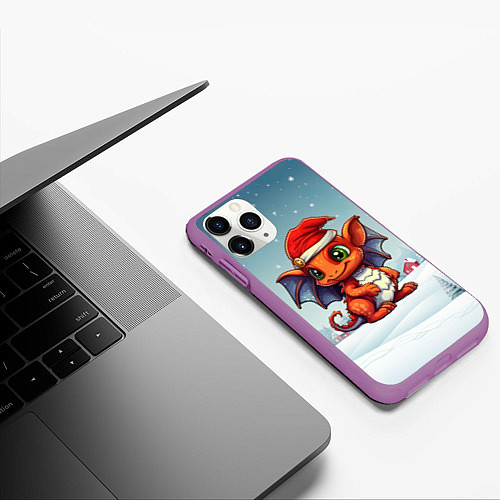 Чехол iPhone 11 Pro матовый Символ нового 2024 года дракон / 3D-Фиолетовый – фото 3