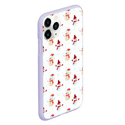 Чехол iPhone 11 Pro матовый Снеговики и снежинки, цвет: 3D-светло-сиреневый — фото 2