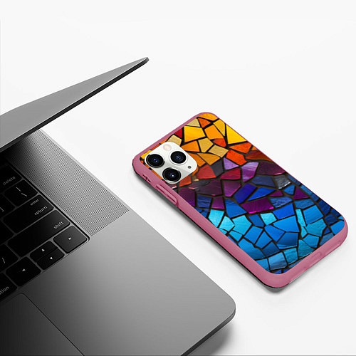 Чехол iPhone 11 Pro матовый Мозаика витражная / 3D-Малиновый – фото 3