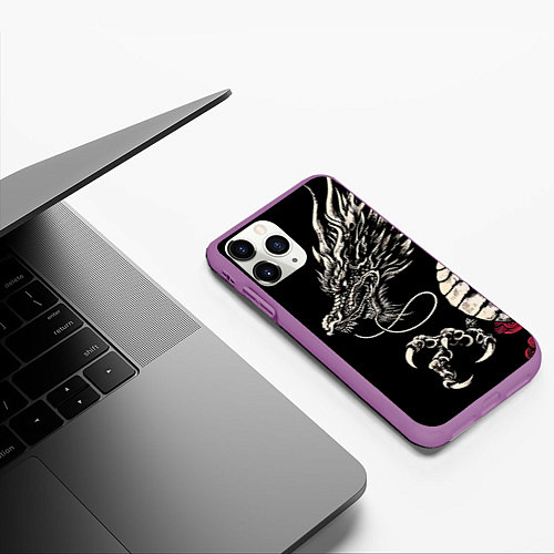Чехол iPhone 11 Pro матовый Japanese dragon - irezumi - art / 3D-Фиолетовый – фото 3