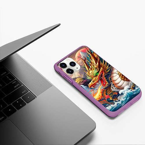 Чехол iPhone 11 Pro матовый Dragon tattoo - irezumi / 3D-Фиолетовый – фото 3