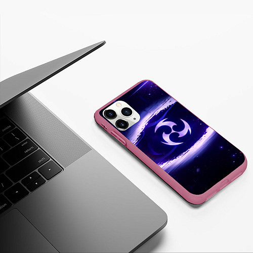 Чехол iPhone 11 Pro матовый Genshin Impact Raiden sign / 3D-Малиновый – фото 3