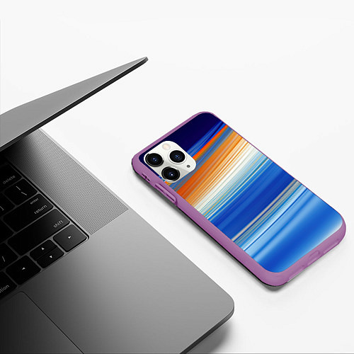 Чехол iPhone 11 Pro матовый Оранжевые и синий градиент / 3D-Фиолетовый – фото 3