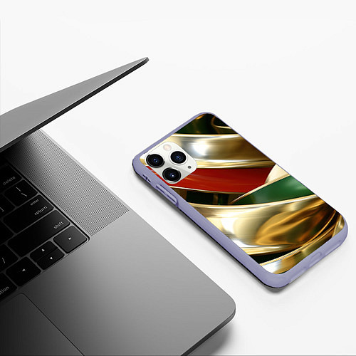 Чехол iPhone 11 Pro матовый Золотая абстракция с зелеными и красными вставками / 3D-Светло-сиреневый – фото 3