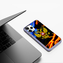 Чехол iPhone 11 Pro матовый Россия наша страна герб шторм, цвет: 3D-светло-сиреневый — фото 2