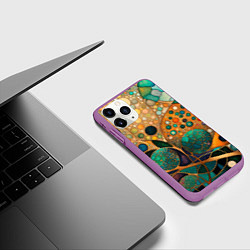 Чехол iPhone 11 Pro матовый Вдохновение Климтом - изумрудная абстракция с круг, цвет: 3D-фиолетовый — фото 2