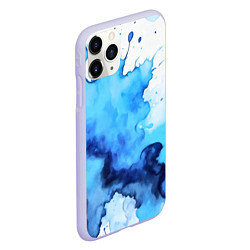 Чехол iPhone 11 Pro матовый Синяя акварельная абстракция, цвет: 3D-светло-сиреневый — фото 2