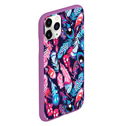 Чехол iPhone 11 Pro матовый Экзотические перья разноцветные, цвет: 3D-фиолетовый — фото 2