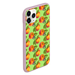 Чехол iPhone 11 Pro матовый Апельсинки с листьями, цвет: 3D-розовый — фото 2