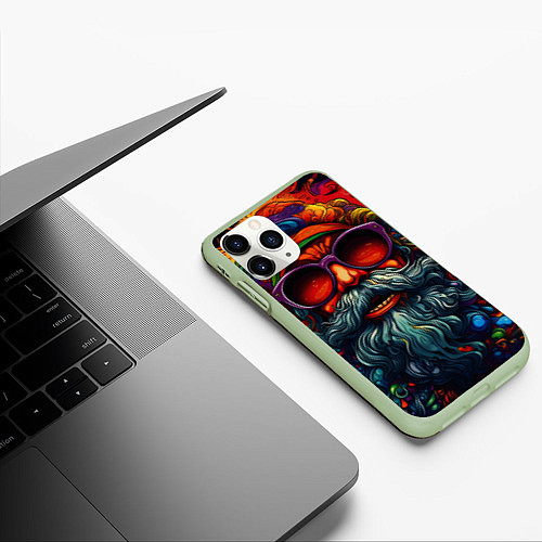 Чехол iPhone 11 Pro матовый Хайповый дед Мороз / 3D-Салатовый – фото 3