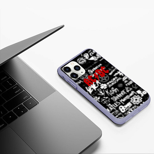 Чехол iPhone 11 Pro матовый AC DC all logo band / 3D-Светло-сиреневый – фото 3