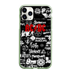 Чехол iPhone 11 Pro матовый AC DC all logo band, цвет: 3D-салатовый