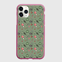 Чехол iPhone 11 Pro матовый Goblincore - паттерн, цвет: 3D-малиновый