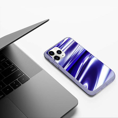 Чехол iPhone 11 Pro матовый Белая синяя абстракция волнами / 3D-Светло-сиреневый – фото 3