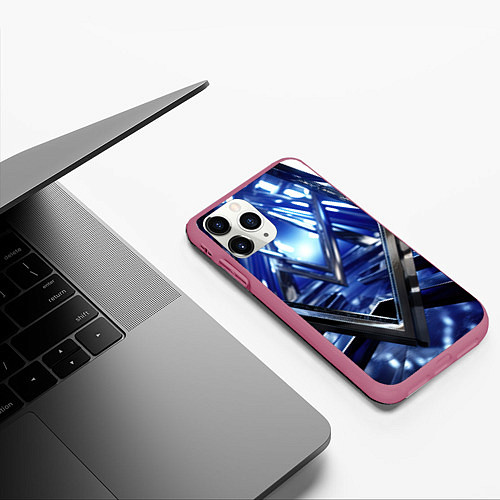 Чехол iPhone 11 Pro матовый Синяя и черная конструкция абстракция / 3D-Малиновый – фото 3