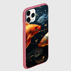Чехол iPhone 11 Pro матовый Рыбки на темном фоне, цвет: 3D-малиновый — фото 2